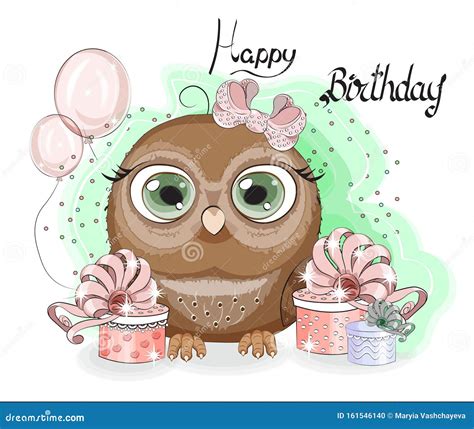 Owl Birthday Card Stock Vector Illustration Of Decoration 161546140