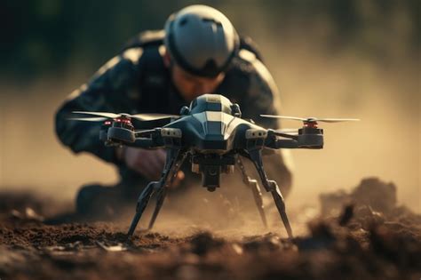 Premium AI Image | Soldier launches reconnaissance drone Modern ...