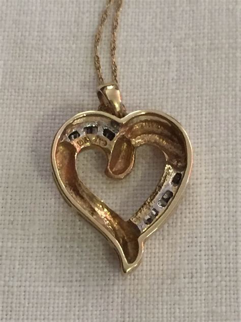 Solid 10k Yellow Gold Diamond Heart Necklace Pendant With Etsy