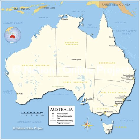 Administrative Map Of Australia 855px Nations Online Project