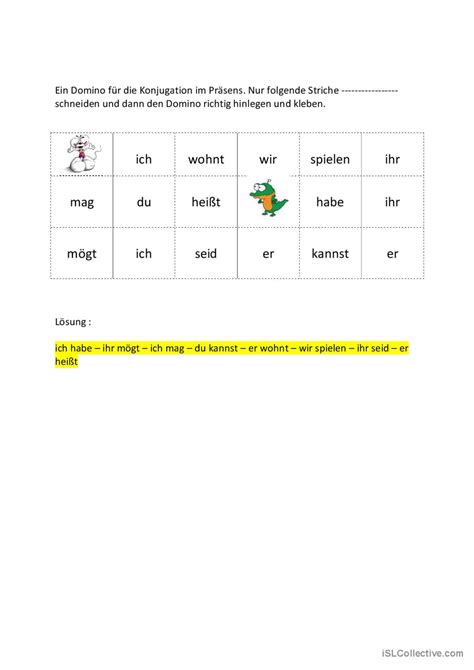 Präsens Deutsch DAF Arbeitsblätter pdf doc