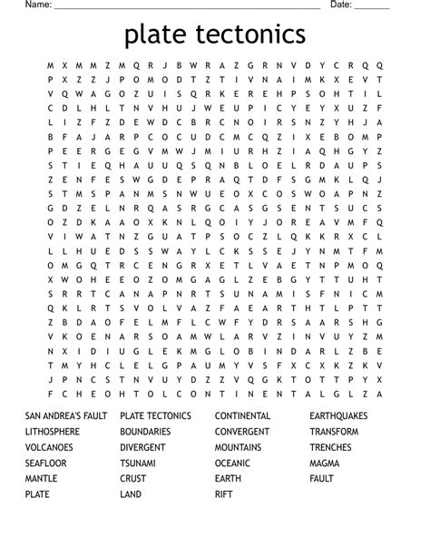 Plate Tectonics Word Search Wordmint