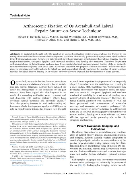 (PDF) Arthroscopic Fixation of Os Acetabuli and Labral Repair: Suture ...