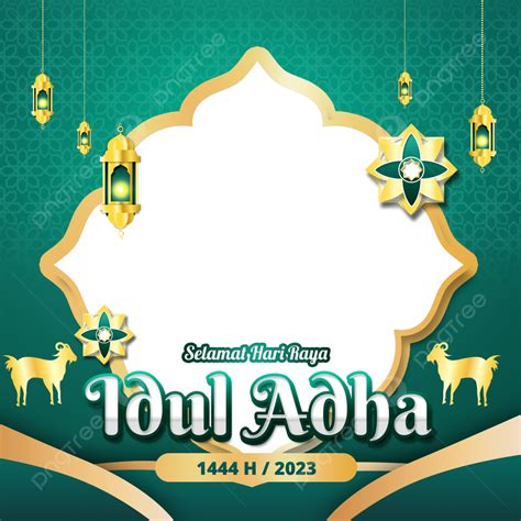 Green Twibbon Eid Al Adha 2023 Year 1444 H With Golden Goat And Islamic