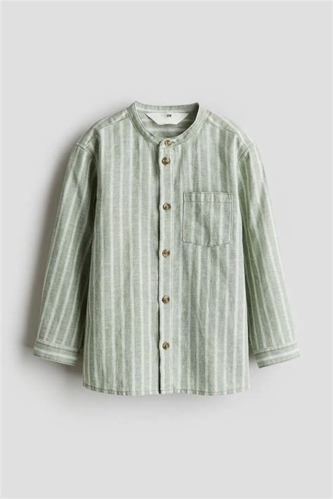 Linen Blend Grandad Shirt Greenstriped Kids Handm Gb