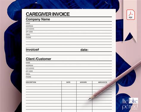 Printable Caregiver Invoice Etsy