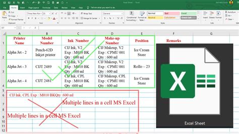 Multiple Lines In A Cell Ms Excel Youtube