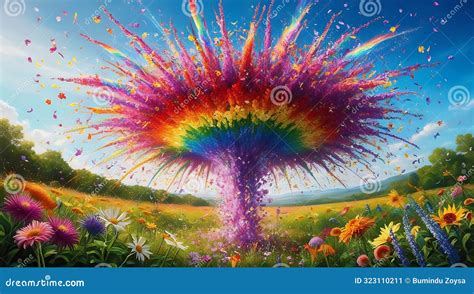 Flower Blast Creates Rainbow Color Patterns Generative Ai Stock