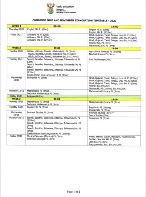 Grade 12 Final Updated Exam Timetable For 2020 Career Times