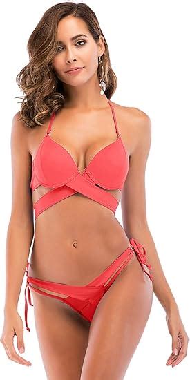 Anikigu Damen Geteilter Badeanzug Push Up Sexy Bikini Set Neckholder