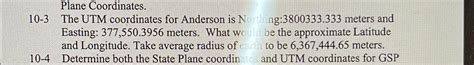 Solved Plane Coordinates.10-3 ﻿The UTM coordinates for | Chegg.com