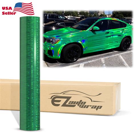 Holographic Brushed Aluminum Emerald Green Rainbow Vinyl Wrap Ezauto Wrap