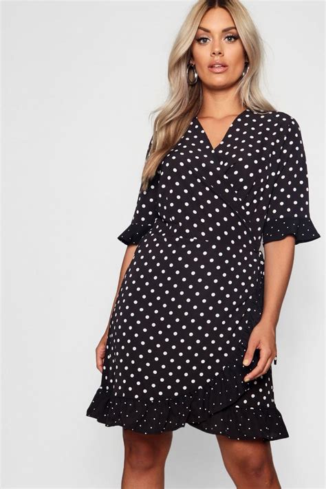 Plus Contrast Spot Ruffle Tea Dress Boohoo