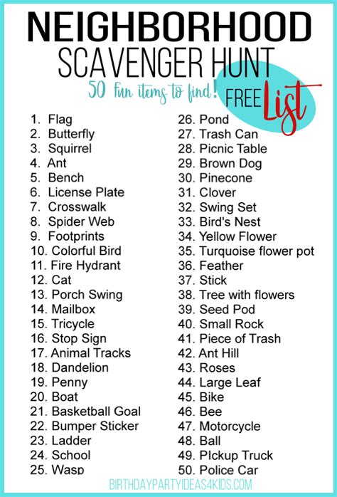 Outdoor Walking Scavenger Hunt List