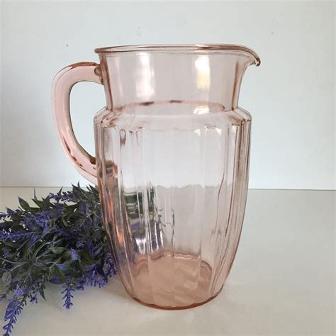 Anchor Hocking Pillar Optic Pitcher Pink Depression Glass Etsy