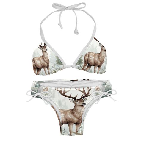 Deer Detachable Sponge Adjustable Strap Bikini Set Two Pack Swimsuit