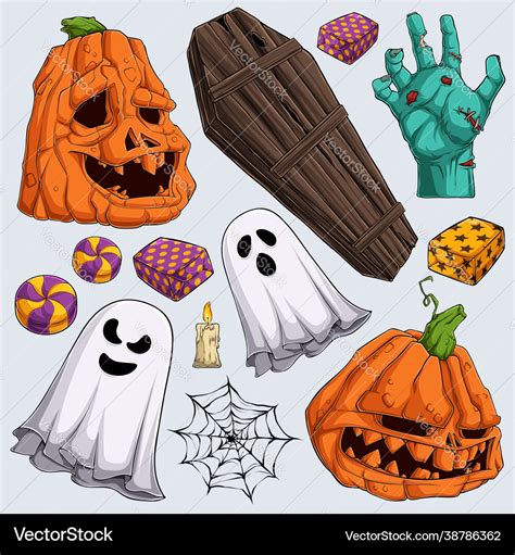 Hand Drawn Scary Halloween Elements Collections Vector Image