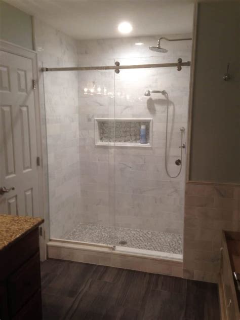 Barn Style Frameless Shower Door With Rollers Absolute Shower Doors