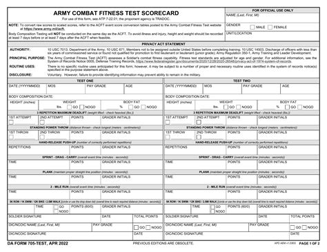 army fitness test chart 6