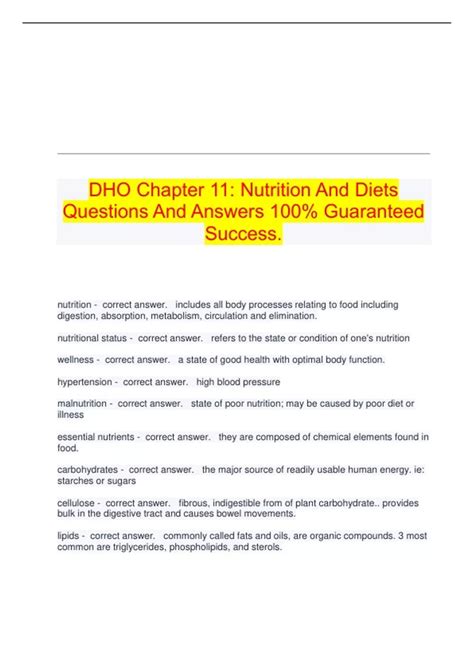 DHO Chapter 11: Nutrition And Diets Questions And Answers 100%