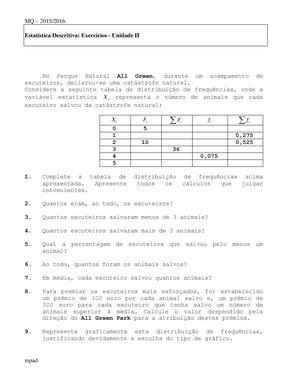 Exercicios Metodos Quantitativos 1 Exercícios unidade 1 Cálculo