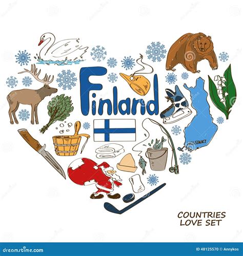 Finland Symbols In Heart Shape Concept Stock Vector Image 48125570