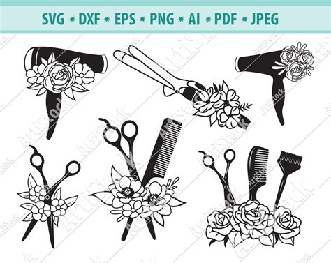 Hairdresser Svg File Hair Salon Svg Floral Hairdresser Tools Etsy