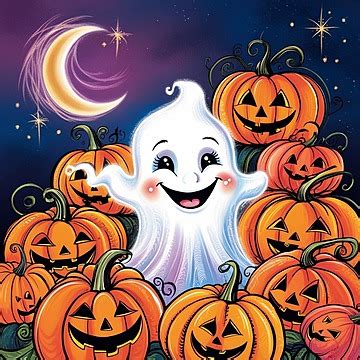 Cute Halloween Ghost With Pumpkins Background Halloween Backgorund