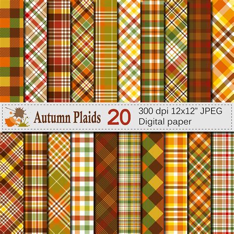 Autumn Plaid Digital Paper Fall Plaid Patterns Thanksgiving Plaid