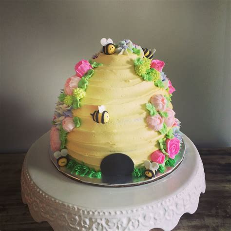 Bee Hive With Buttercream Flowers Birthday Cake Bee Birthday Cake