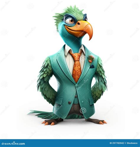 Colorful Parrot Figure In Business Suit Detailed Zbrush Illustration