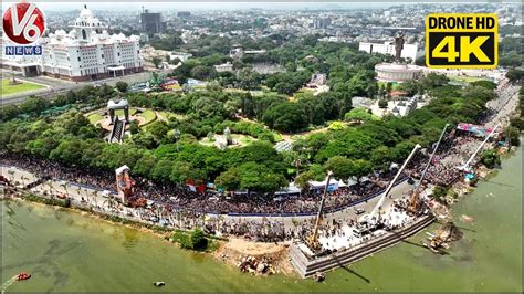 Khairatabad Ganesh At Tank Bund 4K Drone Visuals Ganesh Nimajjanam