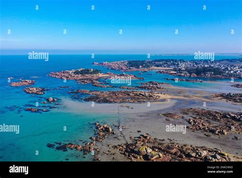 Aerial View Rocky Coast Of Tregastel And Ploumanach Perros Guirec In