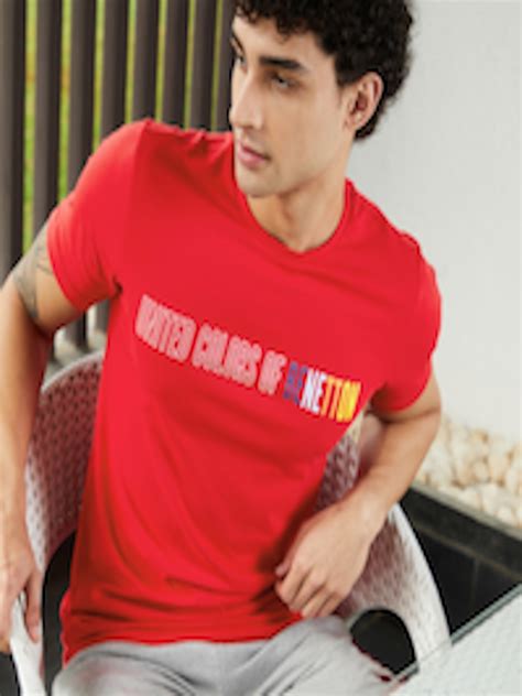 Buy United Colors Of Benetton Men Red Pure Cotton Brand Logo Print Pure Cotton T Shirt Tshirts