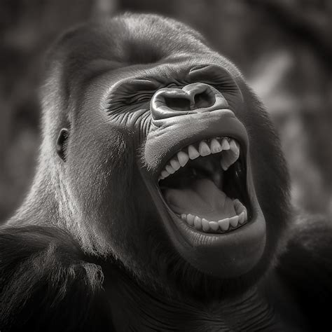 Premium Ai Image Monkey Gorilla Laughs Smiles Rejoices Closeup