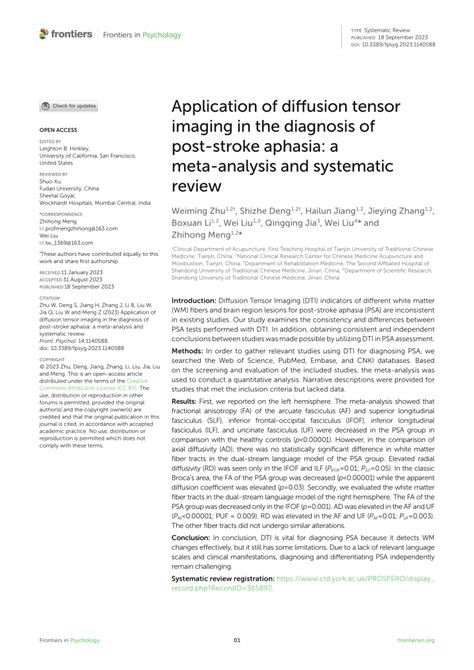 Pdf Application Of Diffusion Tensor Imaging In The Diagnosis Of Post