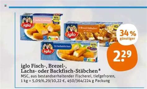 Iglo Fisch Brezel lachs Oder Backfish stäbchen Angebot bei Tegut