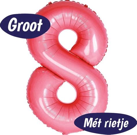 Folieballon Cijfer Ballon Roze Cm Incl Opblaasrietje