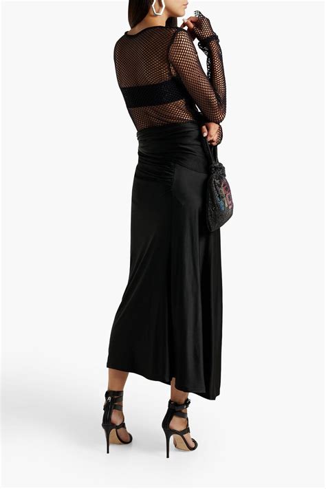 PACO RABANNE Chain Trimmed Ruched Stretch Jersey Maxi Skirt THE OUTNET