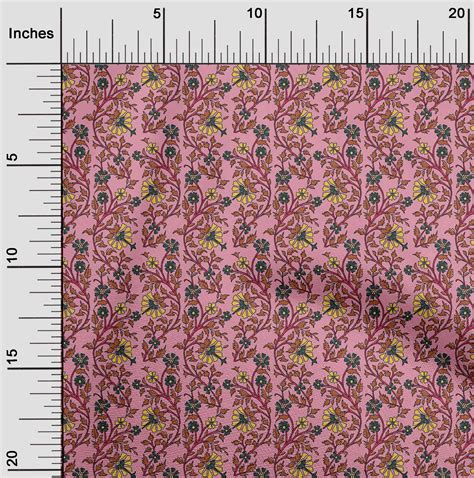 Oneoone Viscose Chiffon Fabric Leaves Floral Block Print Fabric By