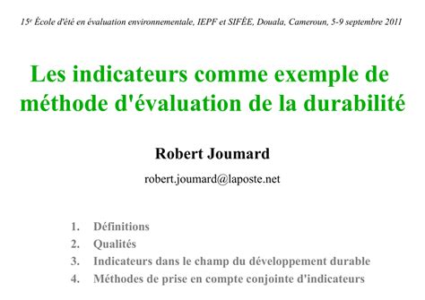 Les indicateurs comme exemple de méthode d évaluation de la