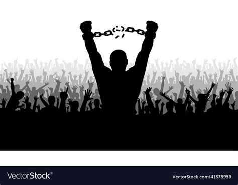 Silhouette of man breaks chain handcuffs Vector Image