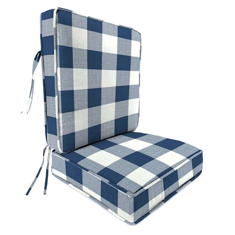 2 Piece Navy Buffalo Check Outdoor Gusseted Deep Seat Cushion