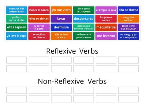 Los Verbos Reflexivos Vs No Reflexivos Group Sort