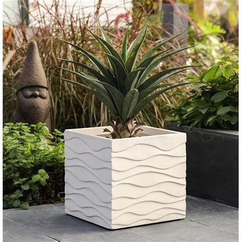 Luxen Home White Mgo Wavy Design Square Planter Walmart