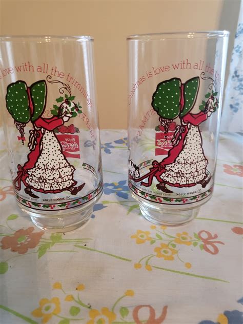 2 Holly Hobbie Coca Cola Christmas Glasses Etsy