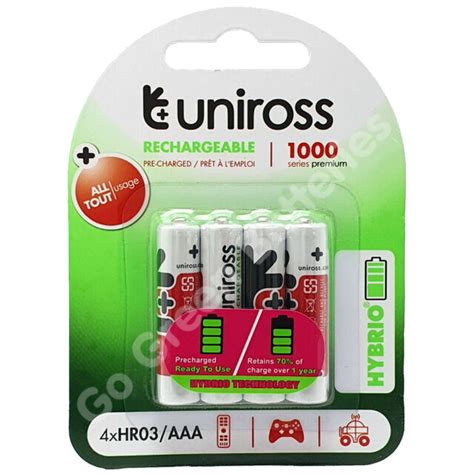 Uniross Aaa 1000 Mah Nimh Rechargeable Batteries 4 Pack