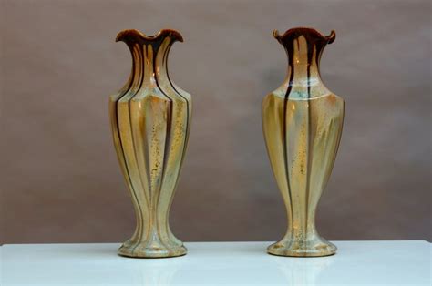 Pair Of Belgium Pottery Vases At 1stdibs