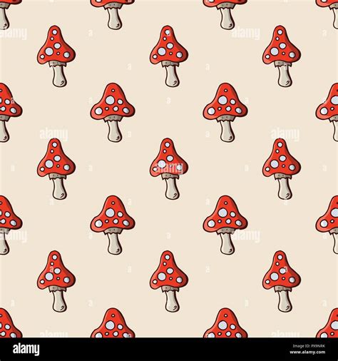 Amanita Mushroom Seamless Pattern Fly Agaric Hand Drawn Doodle