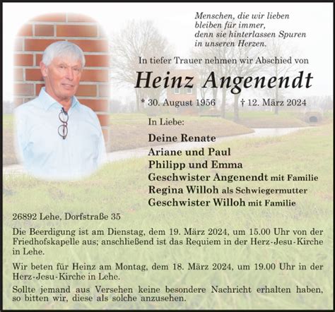 Traueranzeigen Von Heinz Angenendt Noz Trauerportal